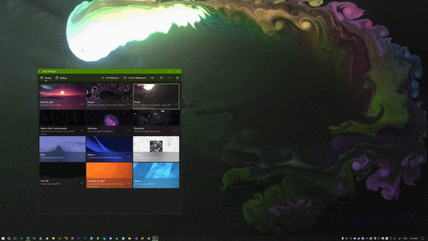 Lively Wallpaper in action - animated fluid wallpaper with app library open on Windows desktop